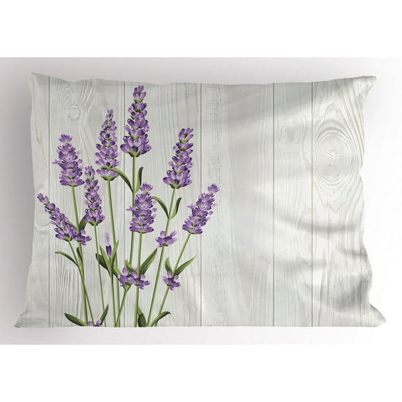 Ambesonne Lavender Pillow Sham, Herbal Bouquet on Wood, 26" X 20", Olive Green Pale Grey