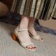 thumbnail image 4 of Sandalias de verano para mujer con tacones altos de cuero de microfibra de color sólido a la moda Wmkox8yii shjk7093, 4 of 9