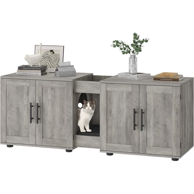 Garvee 55" Litter Box Enclosure for 2 Cats, with Double Room, Grey