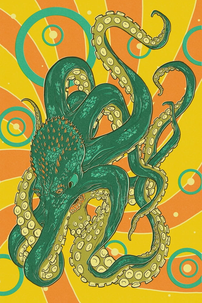 Kraken, Letterpress (36x54 Giclee Gallery Art Print, Vivid Textured