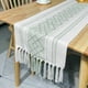 thumbnail image 1 of Xiao Hua mantel de algodón y lino hecho a mano con borlas para mesa, mantel para mesa de té, mantel para mesa de té verde, 160 x 35 cm, 1 of 5