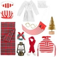 thumbnail image 1 of 12 PCS Elf Accessories, Sleeping Bag Set with Christmas Plaid Sleeping Bag, White Bathrobe, Glass, Apron, The Shelf Kit for Elf Doll Decorations, 1 of 7