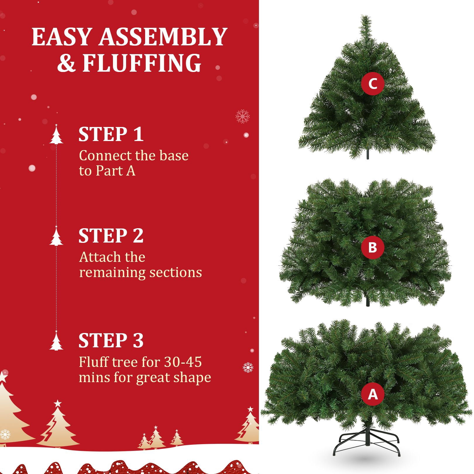 Funcid 6ft Premium Hinged Artificial Christmas Tree Full Tree with 1477 PVC Branch Tips, Foldable Metal Stand, Green