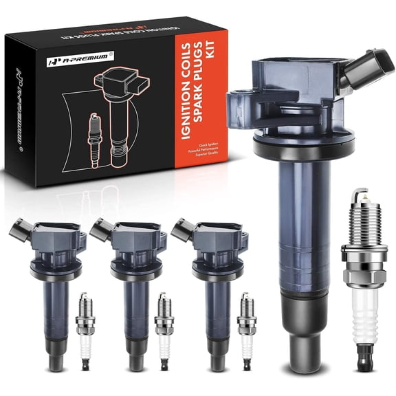 A-Premium Set of 4 Ignition Coil Pack and Iridium Spark Plugs Compatible with Toyota Corolla 1999-2008, Matrix 2003-2008 & Chevrolet Prizm 1999-2002, L4 1.8L