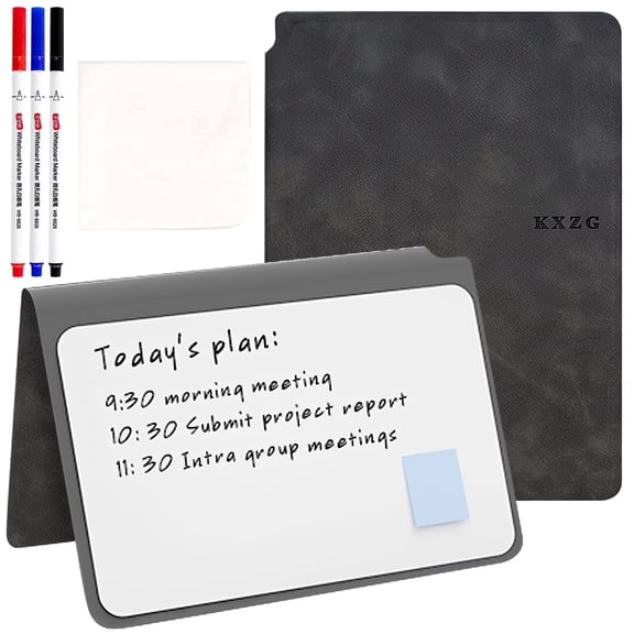Marte Vanci A5 Black Reusable Dry Erase Whiteboard Notebook, PU Leather Portable Journal for Home Office