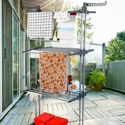 Foldable Drying Hanger, iMountek 3-Tier Foldable Rolling Drying Rack Laundry Clothes Storage Hanger with Dual Side Wings