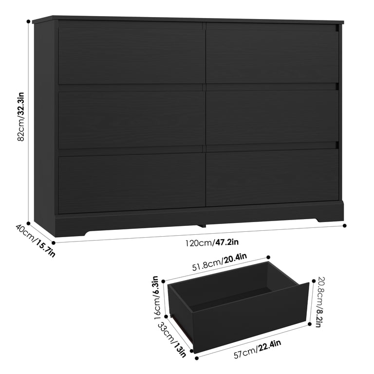 Homfa 6-Drawer Double Dresser, Black Modern photo 5