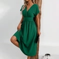 thumbnail image 5 of RYRJJ Women's Summer Dresses Elegant Casual Short Sleeve Wrap V-Neck A-Line Loose Fit Swing Cocktail Party Midi Dress(Green,S), 5 of 9