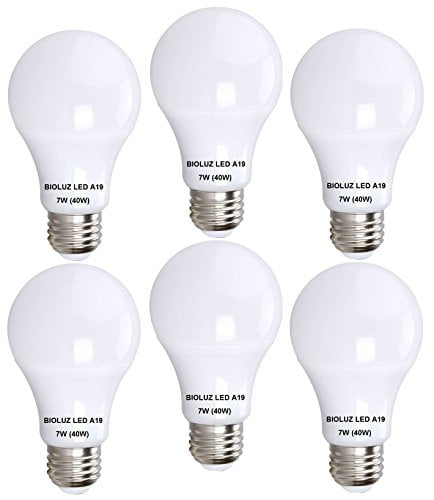 Bioluz LED A19 7w (40 Watt Equivalent) Premium Soft White (2700K) Light Bulb 6-Pack (BA19-7WW6)