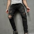 thumbnail image 4 of Mens Casual Denim Cotton Straight Ripped Hole Trousers Jeans Pants Full Length Pants, 4 of 11