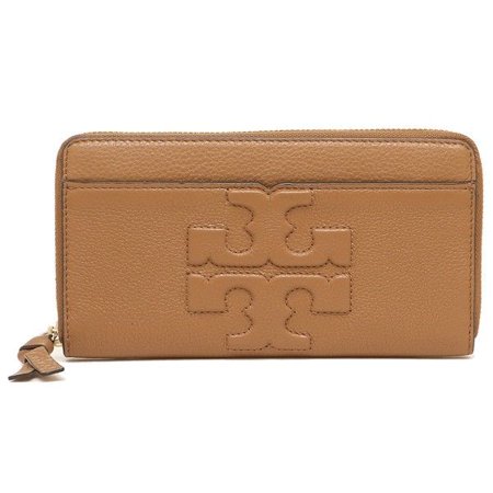 Fabric Continental Wallet - NEW TORY BURCH (48312) BOMBE-T ZIP CONTINENTAL BARK PEBBLED LEATHER WALLET BAG