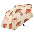 thumbnail image 2 of Red Brown Mushrooms All Weather Umbrella Triple Folding Parasol 6 Ribs UV Protection Portable, 2 of 8