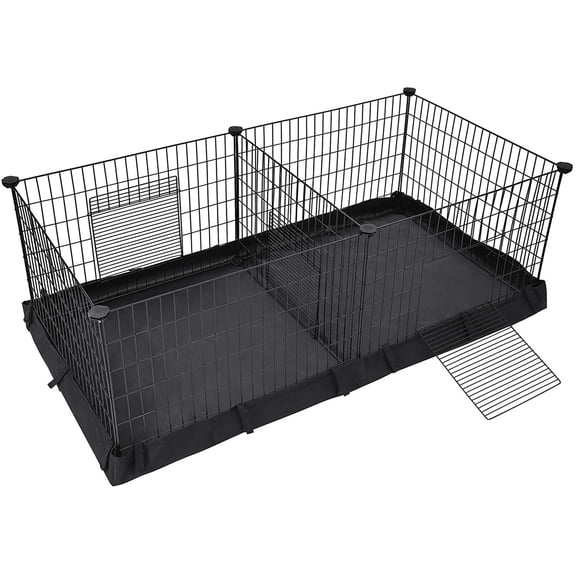 SONGMICS Guinea Pig Cages, Metal Grid Small Animal Playpen with Waterproof Liner, for Rabbits, Ferrets, Hedgehogs, 48.4 x 24.8 x 18.1 Inches, Black
