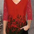 thumbnail image 1 of Camiseta De Encaje En Contraste Con Estampado Floral, Camiseta De Media Manga Con Cuello En V, Camisetas Casuales Para Todos Los Días, Ropa De Mujer, 1 of 4