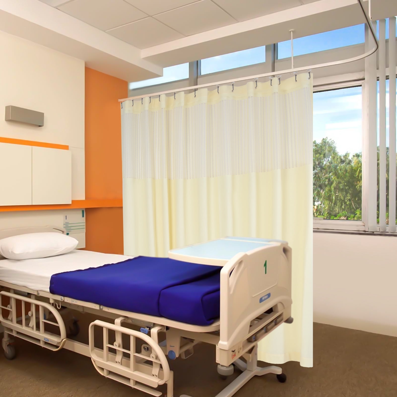 Beige Mesh Top Room Divider Curtain 9x8 ft Privacy Screen for Hospitals, Clinics, Salons & Dorms