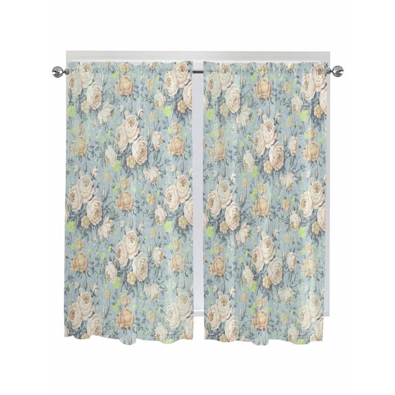 Living Room Curtains 72 Inches length, Blue Flowers Window Treatment Curtain Drapes, Romantic Farmhouse Botanical Floral Leaves Light Filtering Drapes for Bedroom Laundry Room, 52"x72", 2 Panels