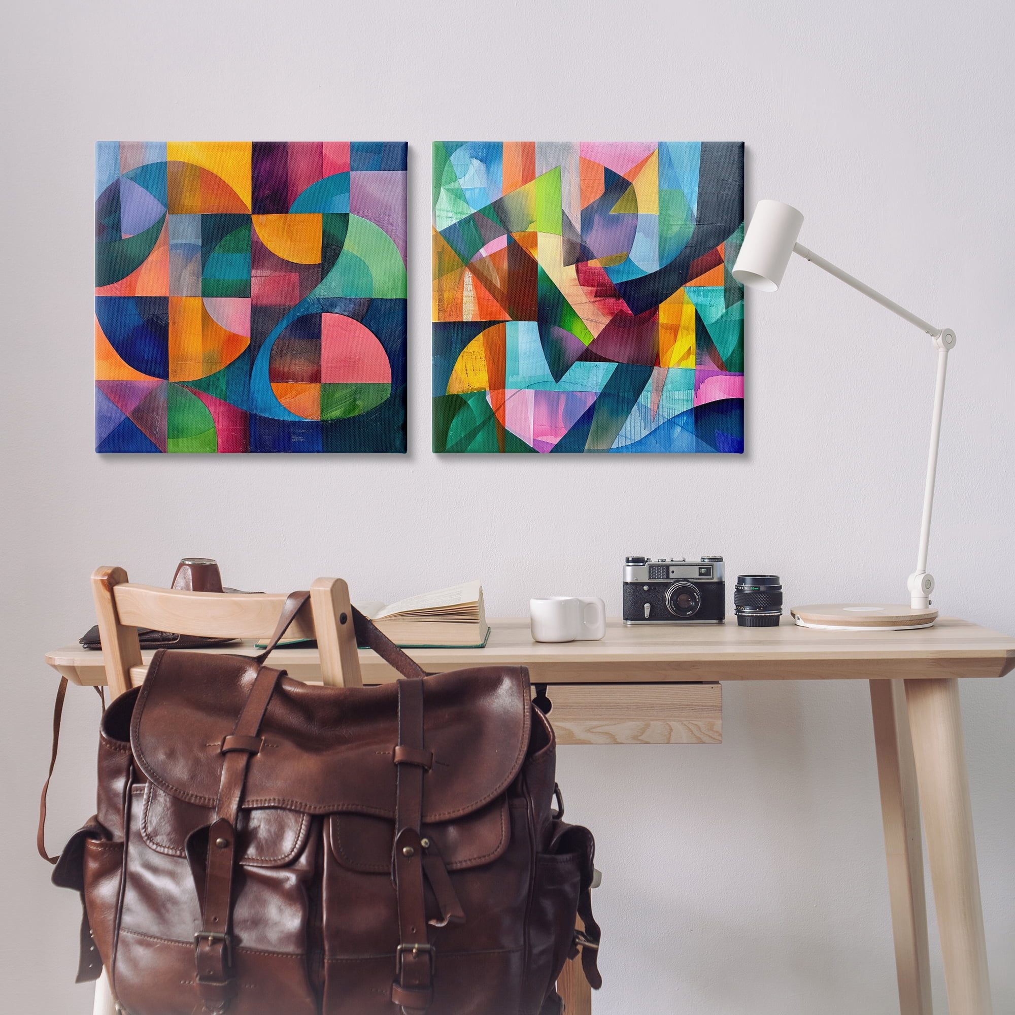 Stupell Industries Eye Catching Abstract Shapes Abstract Painting Wrapped Canvas Art Print Wall Art, 24 x 24, Set of 2