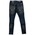 thumbnail image 5 of En Noir Men's Paint Splatter Rip & Repair Distressed Skinny Fit Denim Jeans (30, Dark Indigo), 5 of 8