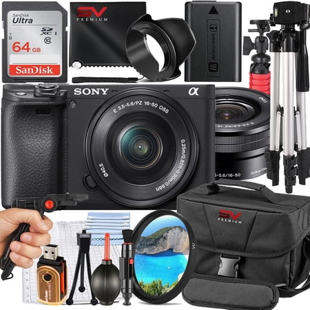 Sony A6400 Mirrorless Camera with 16-50mm Lens + SanDisk 64GB Memory Card + Full Size Tripod + Backpack for Camera and Lens + SV Premium Accessory Bundle (International Model)