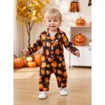 thumbnail image 4 of Cjfdfy Newborn Baby Girls Boy Halloween Satin Pajamas Romper Pumpkin Leaf Printed Long Sleeve Jumpsuit Infant Cute Halloween Holiday Fall Winter Sleepwear, 4 of 10
