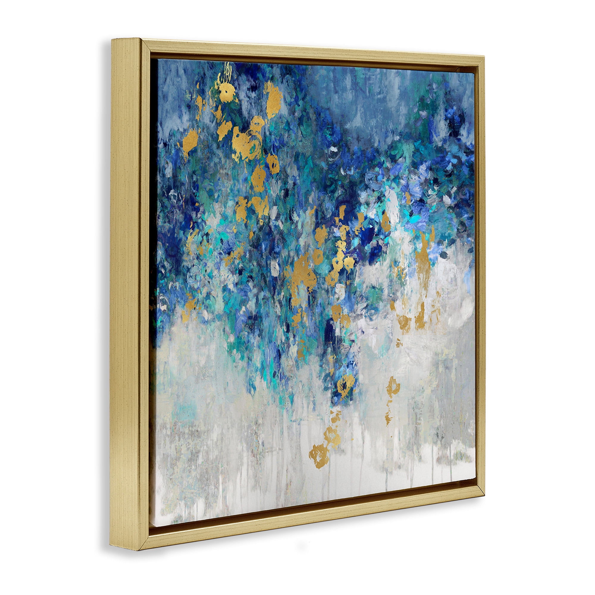 Stupell Industries Abstract Blue Gold Paint Design Abstract Painting Gold Floater Framed Canvas Art Print Wall Art, 25 x 25