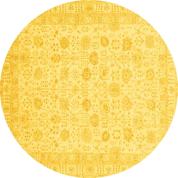 Ahgly Company Machine Washable Indoor Round Oriental Yellow Traditional Area Rugs, 3' Round