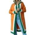 thumbnail image 3 of Women'S Color Block Vertical Striped Open Front Oversized Hooded Long Cardigan Sweaters with Pockets Orange Red S, 3 of 6