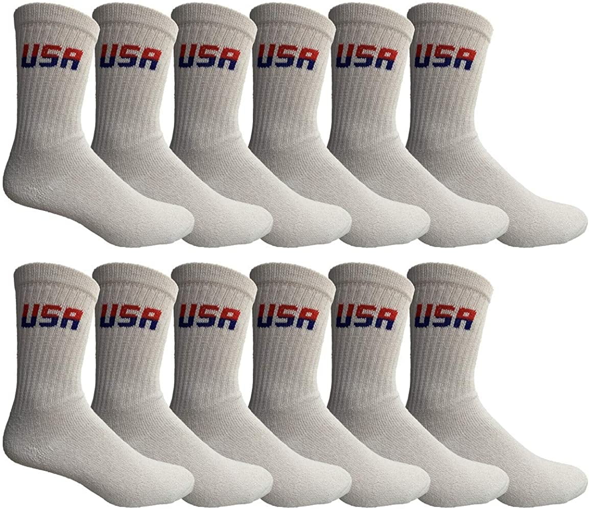 12 Pair Men's King Size Premium Cotton Crew Socks Gray Size13-16 Mens Crew Socks 