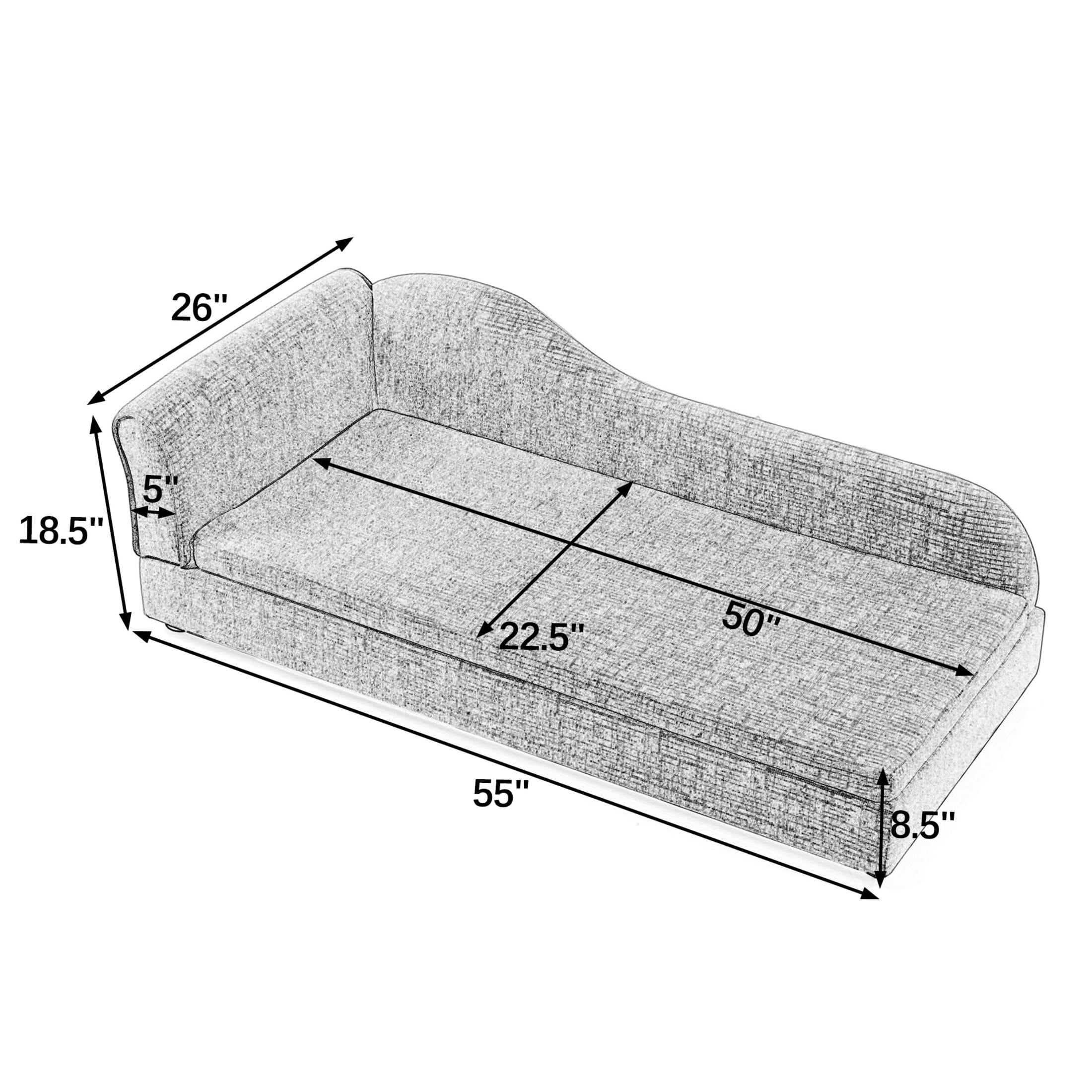 Noble House 55" Linen Upholstered Oversized Pet Sofa, Irregular Wave Backrest Dog Bed with Single Armrest, Dark Blue