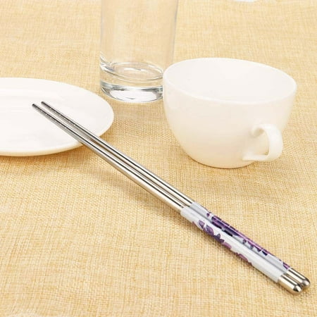 

Valentines Day Party Supplies Tableware 1Pair Length White Flower Pattern Stainless Steel Chopsticks Pair New Dinnerware Decor