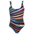 thumbnail image 1 of Traje de baño de una pieza para mujer, talla grande, bikini con rayas de arcoíris y degradado graso, 1 of 5