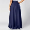 thumbnail image 4 of Womens Skirt Long Elegant Summer Skirts A Line Elasticated High Waist Maxi Skirt Plain Flowy Casual Skirts Slit Beach Skirt Navy S, 4 of 6