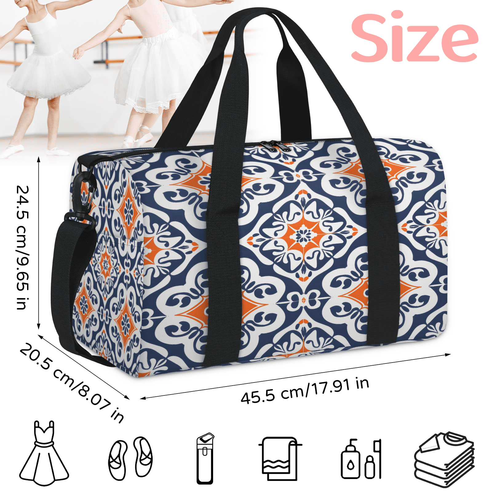 Herdesigns Boho Mexican Tile Travel Duffle Bag Sports Yoga Weekender Overnight Carry on Workout Bags Lightweight Waterproof Gym Tote Bag for Women