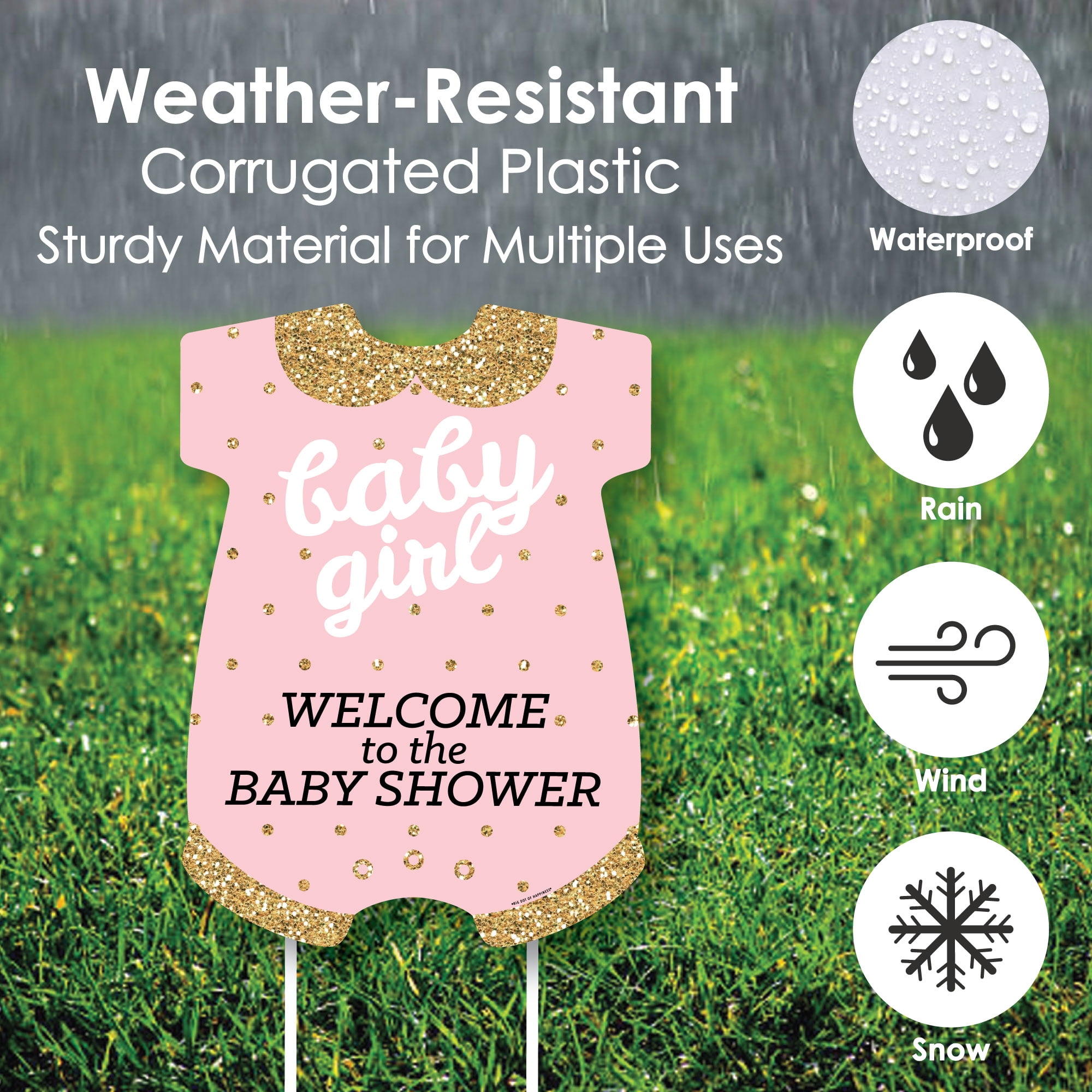 Big Dot of Happiness Hello Little One - Pink and Gold - Party Decorations - It's A Girl Baby Shower Welcome Yard Sign