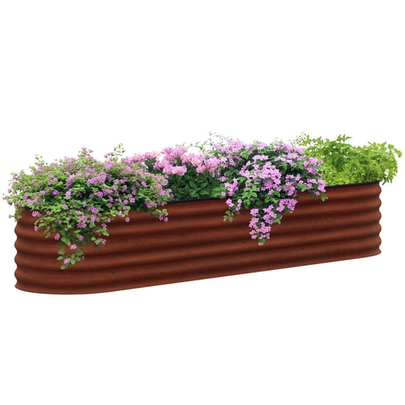 7.9' x 2' x 1.4' Galvanized Steel Raised Garden Bed Kit, Brown Modular Metal Planter Box with Safety Edging for Outdoor Backyard, Patio, or Yard, Self-Draining Flower Bed