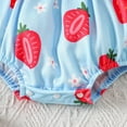 thumbnail image 3 of Krdevn Baby Girls Strawberry Print Romper Ruffle Fly Sleeve Embroidery & Matching Bow Headband Set,3-6 Months, 3 of 5