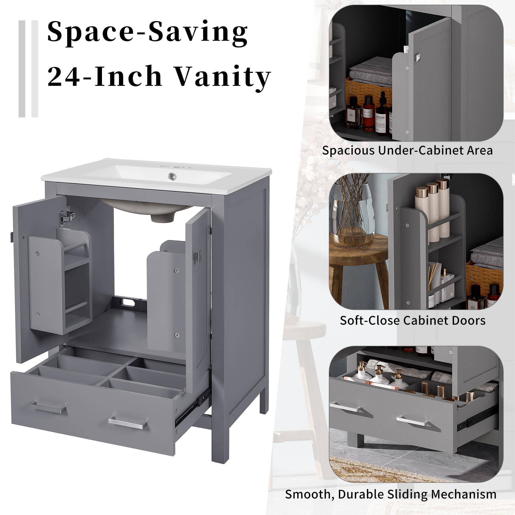 Euroco 48-Inch Bathroom Vanity with Integrated Undermount Sink, Storage Cabinet, Soft-Close Doors, Divided Drawer, and Double-Layer Door Shelf for Versatile Storage