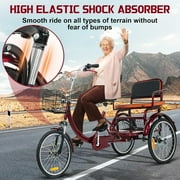 Akaber Adult Tricycle with Rear Seats, 20 3-Wheel, Front and Rear Baskets, Trike for Seniors, Red