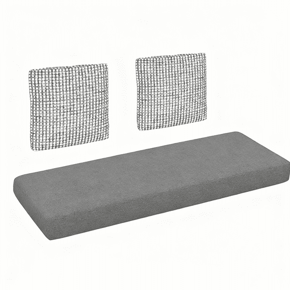 49-Inch Bench Cushion with 2 Pillows, 3-Inch Thick, Dark Gray Seat Pad