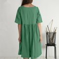thumbnail image 7 of Jesvior Boho Cotton Linen Dresses for Women Pleated Solid Crew Neck Short Sleeve Button-Front Beach Dress with Pockets Flowy Trendy Midi Dress, 7 of 7