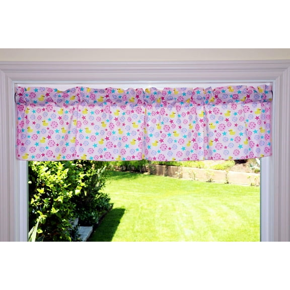 Cotton Window Valance Animal Print 58 Inch Wide Ducks and Stars Pink