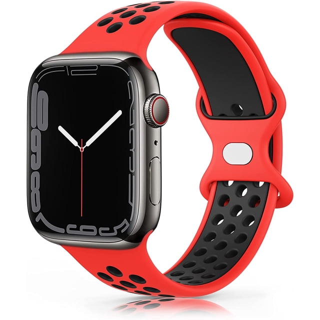 Correa para Apple Watch Band (roja/negra) 49mm 45mm 44mm 42mm, Correa deportiva de silicona suave transpirable para iWatch SE/Apple Watch Series 8 7 6 5 4 3 2 1