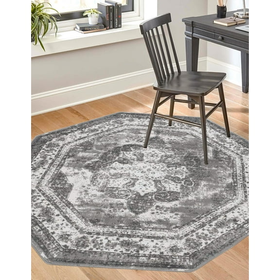 Rugs.com Monte Carlo Collection Rug – 6' Octagon Gray Medium Rug Perfect For Living Rooms, Kitchens, Entryways