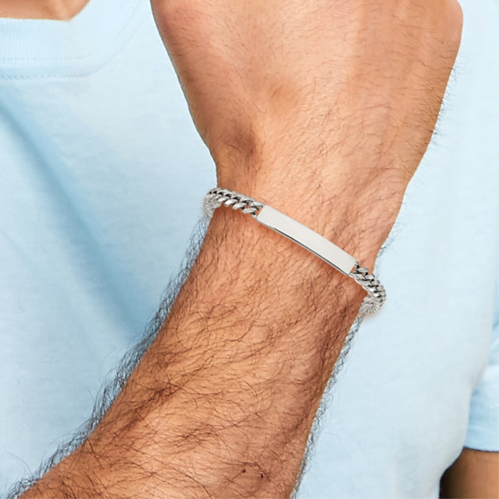 Diamond2Deal Stainless Steel Polished Curb Link ID Bracelet for Men 8"