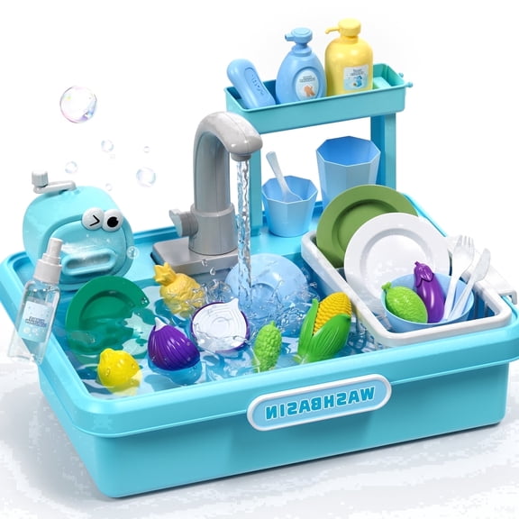 Gelomee Play Sink with Running Water, Pretend Kitchen Playset & Electric Faucet, Water Table for Boys Girls , Outdoor Toys for Toddlers 1-3