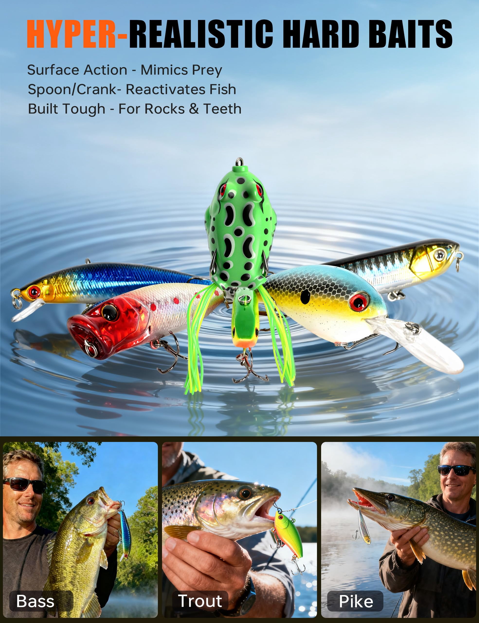 Large 3-layer Fishing Tackle Box With Included  All-in-one 417 Lures Kit Small 2-sided & Gloves For Anglers Complete Freshwater Bass Gear Gift Men