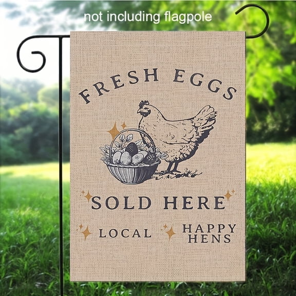 1pc, Chicken Coop Sign Fresh Eggs Garden Flag 12 x 18 Inch Double Sided Farmhouse Yard Outdoor Flag, Farmhouse Rustic Pasture Porch Decoration(ONLY FLAG)