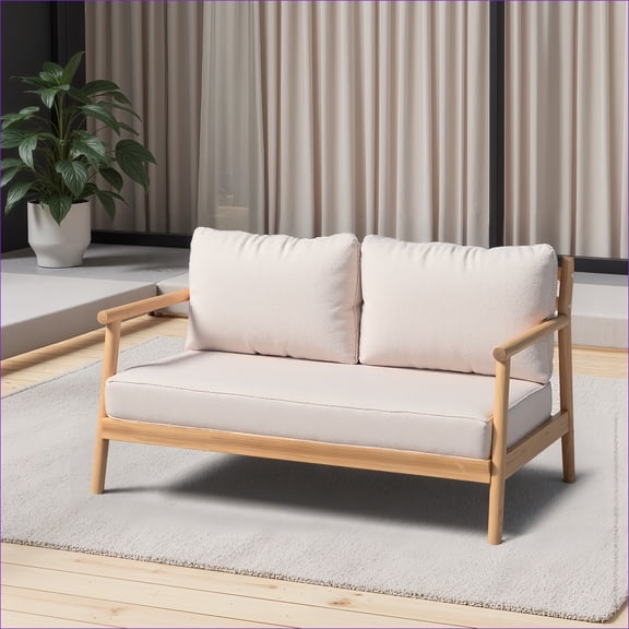 Outdoor Patio Loveseat | Solid Acacia Wood, Water-Resistant Cushions, Traditional Style | Acacia Wood | Teak Beige