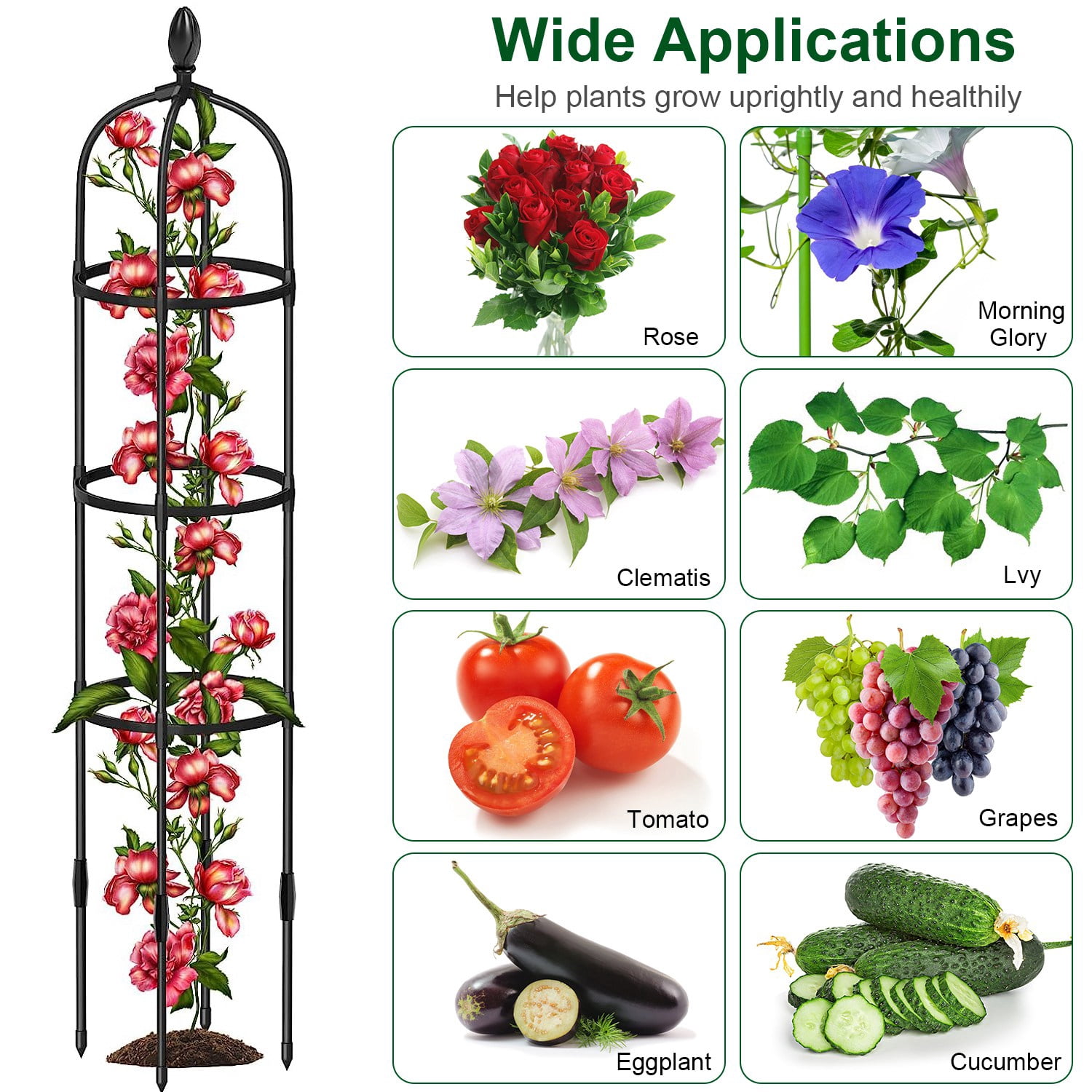 Moclever 2 Pack Garden Obelisk Trellis, 5.9ft Rustproof Plant Trellis for Climbing Plants Flower Vegetable Vine Support, Black