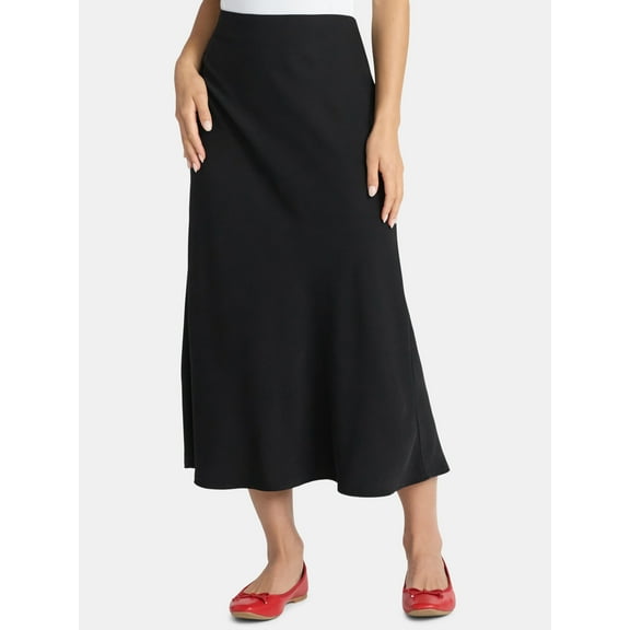 Time and Tru Women's Midi Pull On Slip Skirt, Sizes XS-XXXL